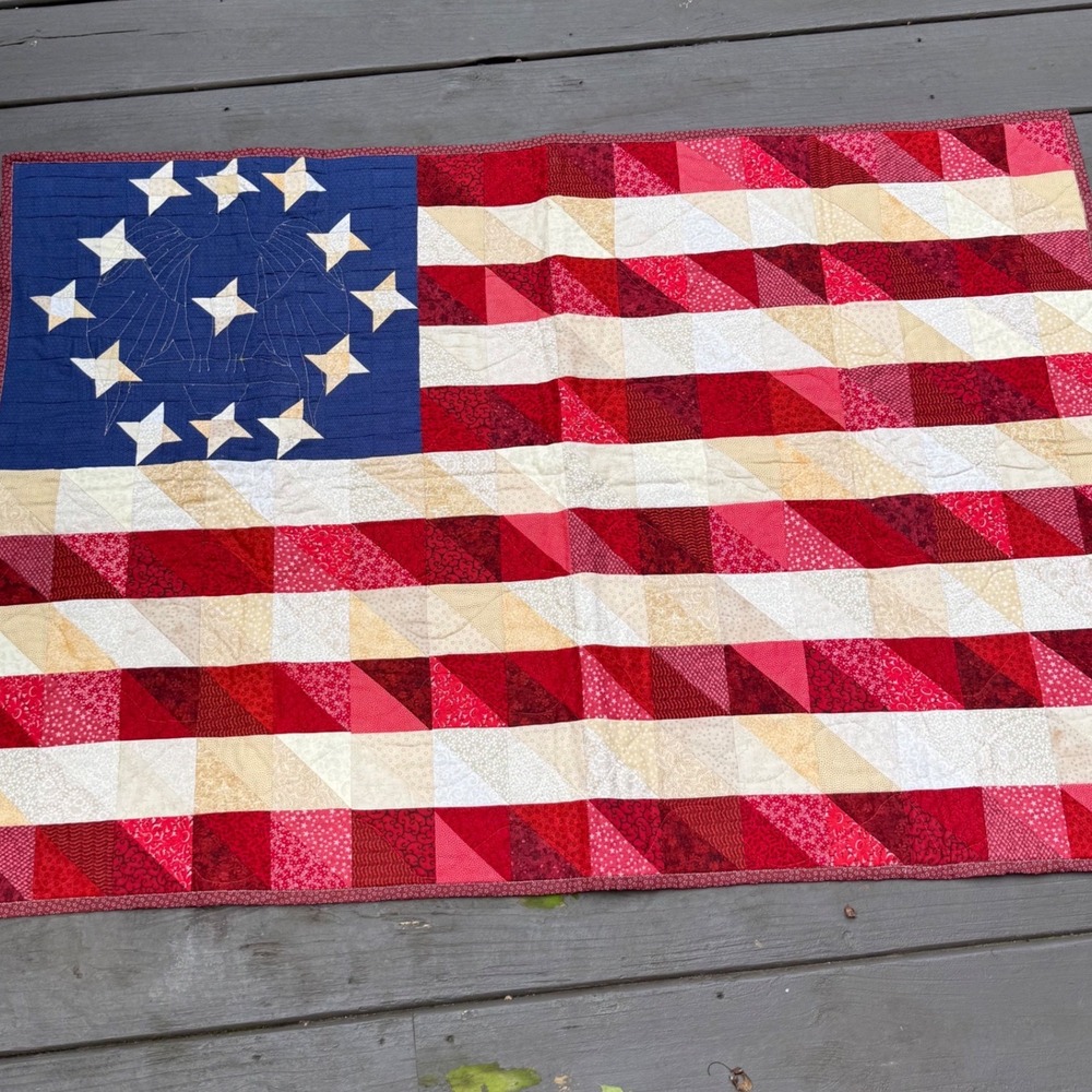 Handmade American Flag Quilt Wall Hanging Eagle Stars Patriotic 48x33.25
